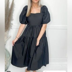 Square Neck Tiered MIDI Dress